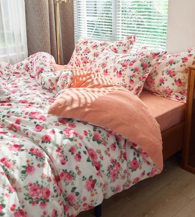 91家纺网 家纺一手货源 找家纺 （总）宅部落 2022新款高克重田园风印花牛奶绒四件套