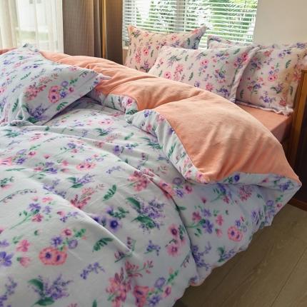 91家纺网 家纺一手货源 找家纺 （总）宅部落 2022新款高克重田园风印花牛奶绒四件套