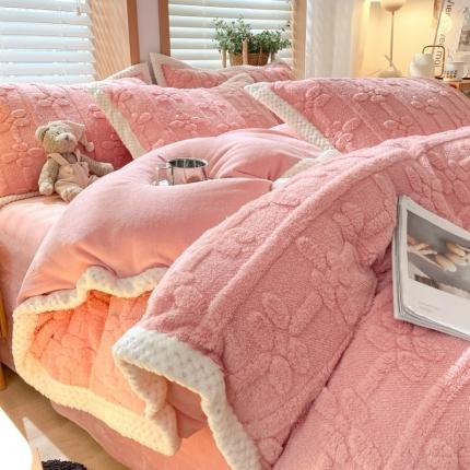 91家纺网 家纺一手货源 找家纺 蜜柚2024新款四叶草系提花塔芙绒列四件套 四叶草-豆粉