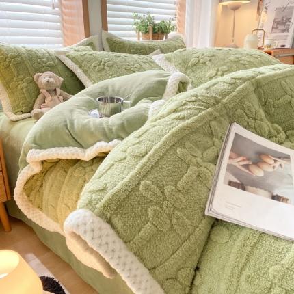 91家纺网 家纺一手货源 找家纺 蜜柚2024新款四叶草系列提花塔芙绒四件套四件套四叶草-果绿