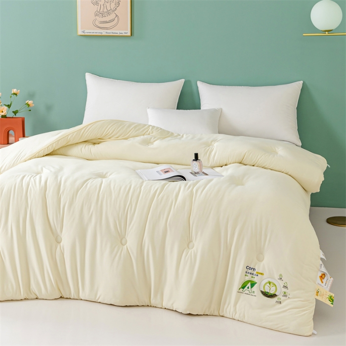 91家纺网 家纺一手货源 找家纺 亚龙 2023新款软糯大豆玉米被春秋被冬被 米白