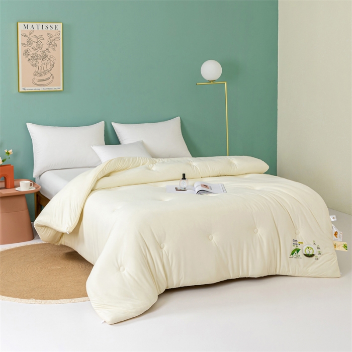 91家纺网 家纺一手货源 找家纺 亚龙 2023新款软糯大豆玉米被春秋被冬被 米白