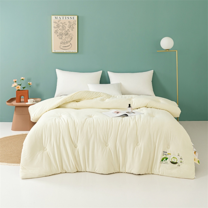 91家纺网 家纺一手货源 找家纺 亚龙 2023新款软糯大豆玉米被春秋被冬被 米白