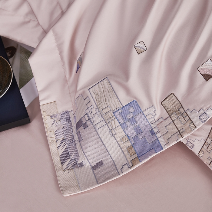 91家纺网 家纺一手货源 找家纺 宅家居24新款180支阿克苏长绒棉刺绣全棉四件套-慕森初夏粉