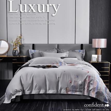 宅家居24新款180支阿克苏长绒棉刺绣全棉四件套-慕森高级灰