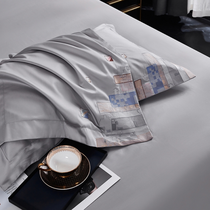 91家纺网 家纺一手货源 找家纺 宅家居24新款180支阿克苏长绒棉刺绣全棉四件套-慕森高级灰