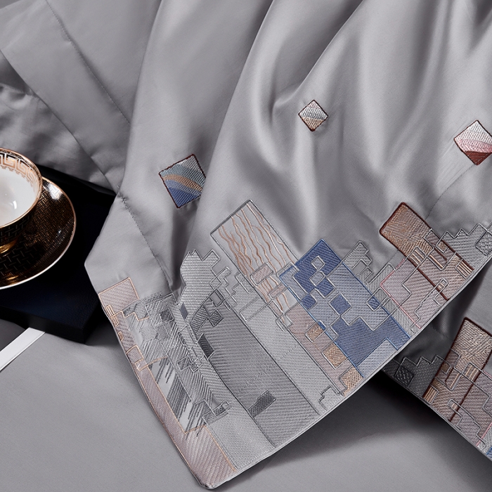 91家纺网 家纺一手货源 找家纺 宅家居24新款180支阿克苏长绒棉刺绣全棉四件套-慕森高级灰