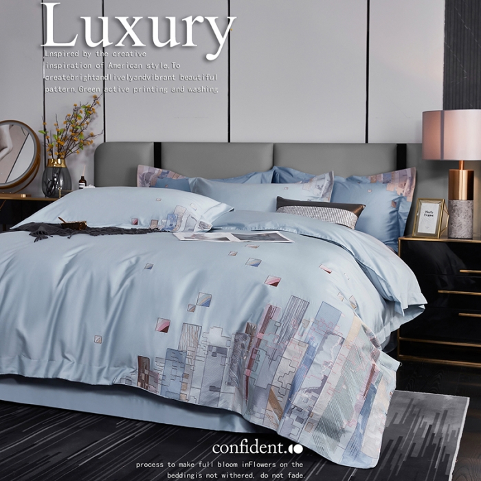 91家纺网 家纺一手货源 找家纺 宅家居24新款180支阿克苏长绒棉刺绣全棉四件套-慕森湖水蓝