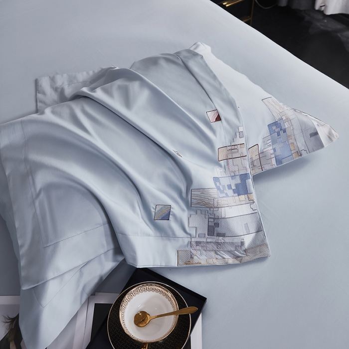 91家纺网 家纺一手货源 找家纺 宅家居24新款180支阿克苏长绒棉刺绣全棉四件套-慕森湖水蓝