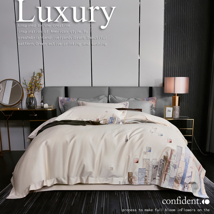 91家纺网 家纺一手货源 找家纺 宅家居24新款180支阿克苏长绒棉刺绣全棉四件套-慕森月光白