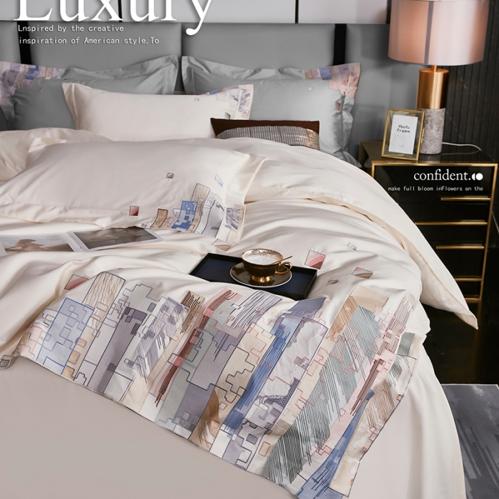 91家纺网 家纺一手货源 找家纺 宅家居24新款180支阿克苏长绒棉刺绣全棉四件套-慕森月光白