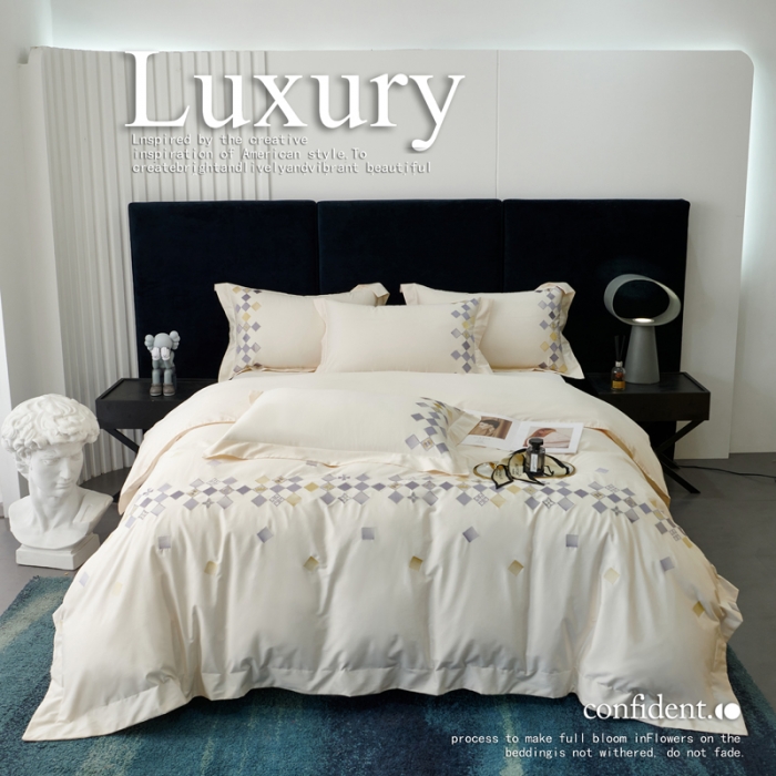 91家纺网 家纺一手货源 找家纺 总 宅家居 新款180支阿克苏长绒棉刺绣全棉四件套-芙尼系列