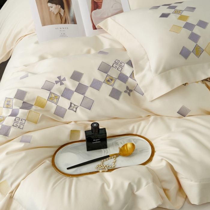 91家纺网 家纺一手货源 找家纺 总 宅家居 新款180支阿克苏长绒棉刺绣全棉四件套-芙尼系列