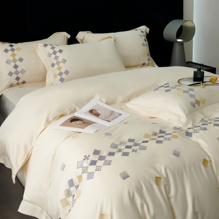 91家纺网 家纺一手货源 找家纺 总 宅家居 新款180支阿克苏长绒棉刺绣全棉四件套-芙尼系列