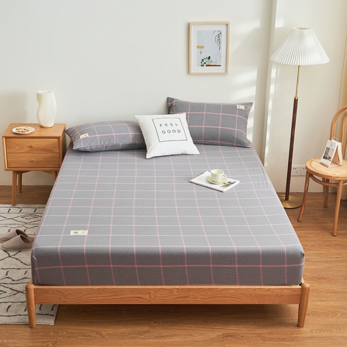 91家纺网 家纺一手货源 找家纺 21度C 2023新款A类全棉色织水洗棉单品床笠 贝拉格-灰