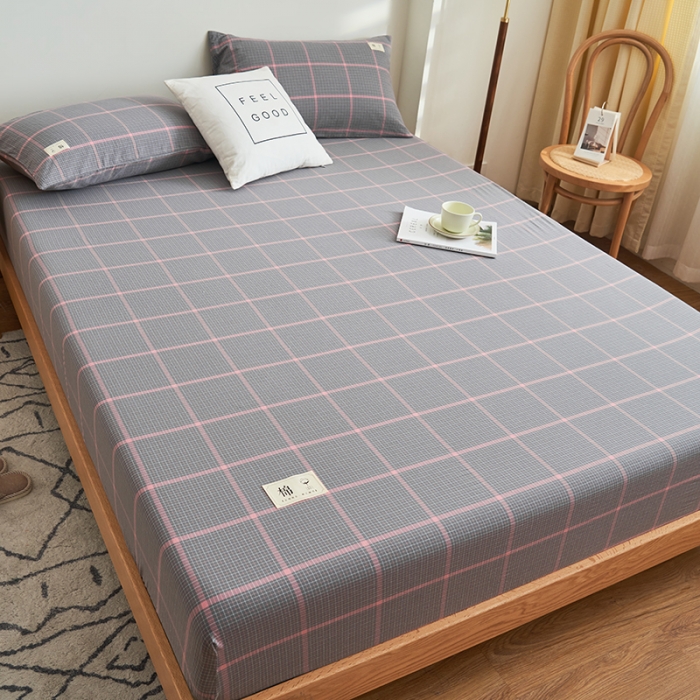 91家纺网 家纺一手货源 找家纺 21度C 2023新款A类全棉色织水洗棉单品床笠 贝拉格-灰