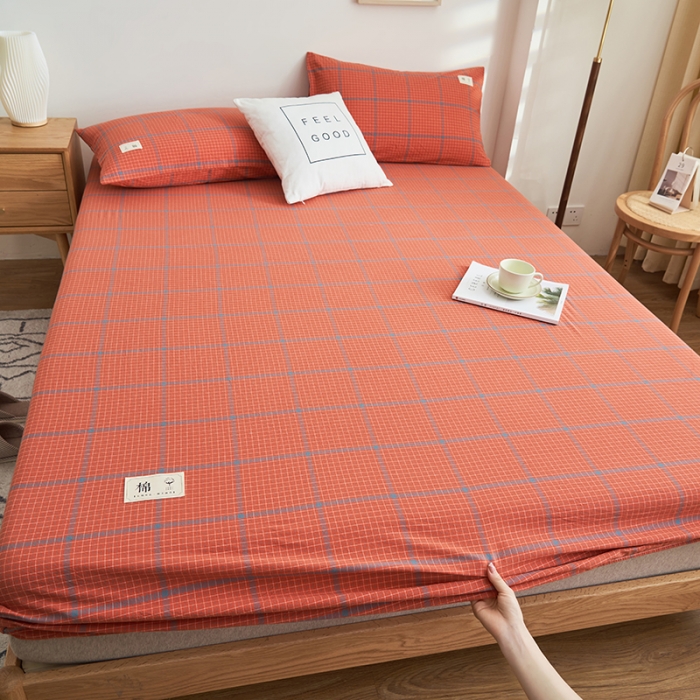 91家纺网 家纺一手货源 找家纺 21度C 2023新款A类全棉色织水洗棉单品床笠 贝拉格-桔