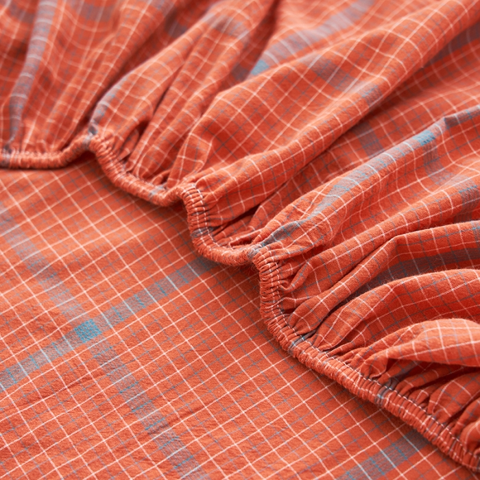 91家纺网 家纺一手货源 找家纺 21度C 2023新款A类全棉色织水洗棉单品床笠 贝拉格-桔