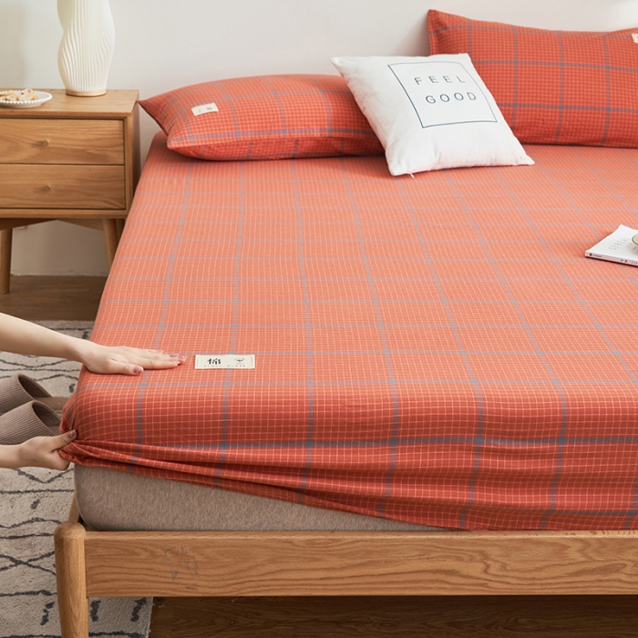 91家纺网 家纺一手货源 找家纺 21度C 2023新款A类全棉色织水洗棉单品床笠 贝拉格-桔