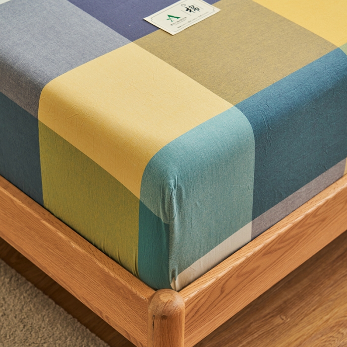 91家纺网 家纺一手货源 找家纺 21度C 2023新款A类全棉色织水洗棉单品床笠 彩虹大格