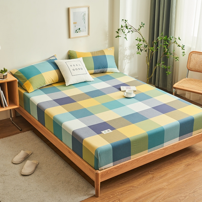 91家纺网 家纺一手货源 找家纺 21度C 2023新款A类全棉色织水洗棉单品床笠 彩虹大格