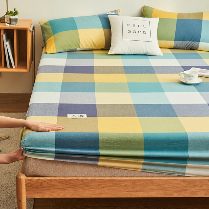 91家纺网 家纺一手货源 找家纺 21度C 2023新款A类全棉色织水洗棉单品床笠 彩虹大格