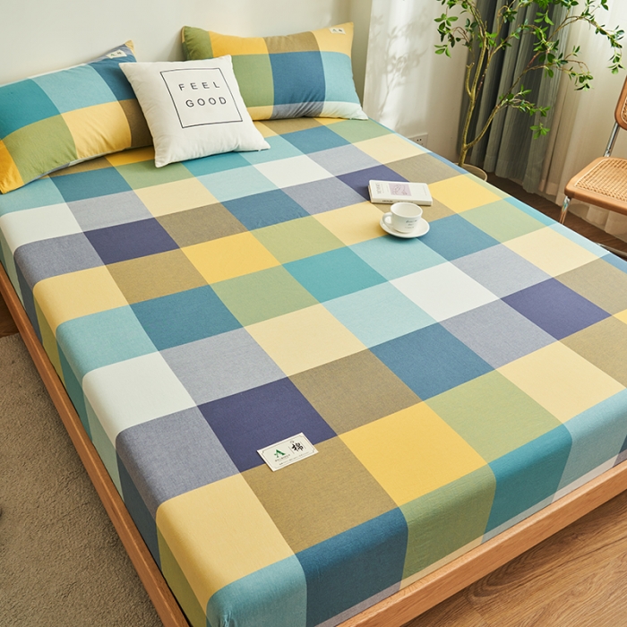 91家纺网 家纺一手货源 找家纺 21度C 2023新款A类全棉色织水洗棉单品床笠 彩虹大格