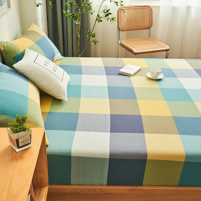 91家纺网 家纺一手货源 找家纺 21度C 2023新款A类全棉色织水洗棉单品床笠 彩虹大格