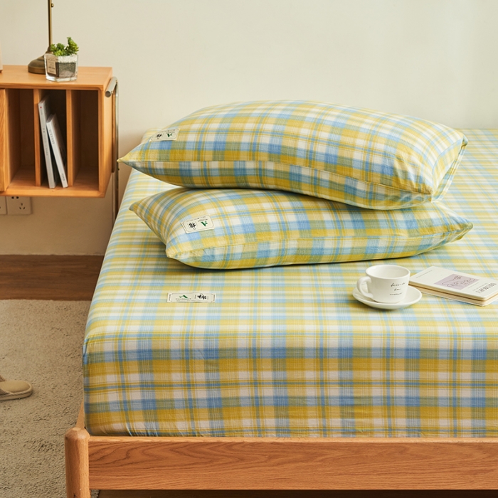 91家纺网 家纺一手货源 找家纺 21度C 2023新款A类全棉色织水洗棉单品床笠 彩虹格