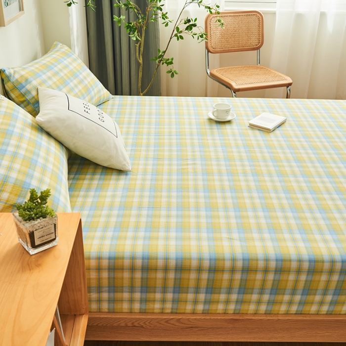 91家纺网 家纺一手货源 找家纺 21度C 2023新款A类全棉色织水洗棉单品床笠 彩虹格