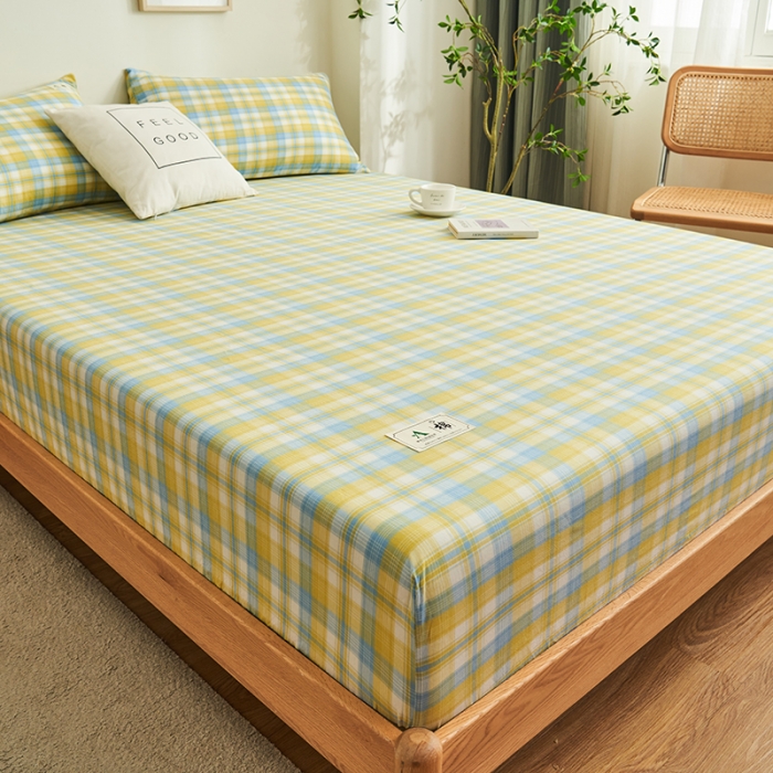 91家纺网 家纺一手货源 找家纺 21度C 2023新款A类全棉色织水洗棉单品床笠 彩虹格