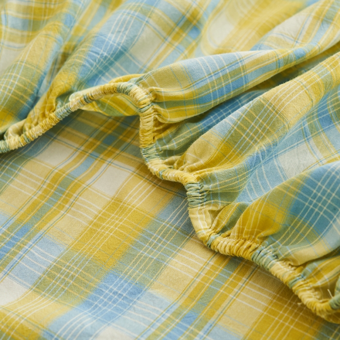 91家纺网 家纺一手货源 找家纺 21度C 2023新款A类全棉色织水洗棉单品床笠 彩虹格