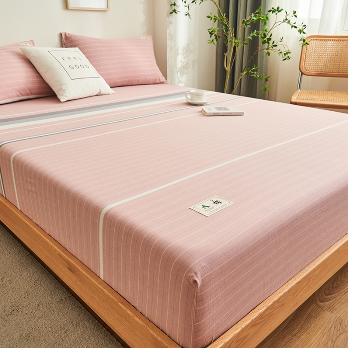 91家纺网 家纺一手货源 找家纺 21度C 2023新款A类全棉色织水洗棉单品床笠 豆寇粉