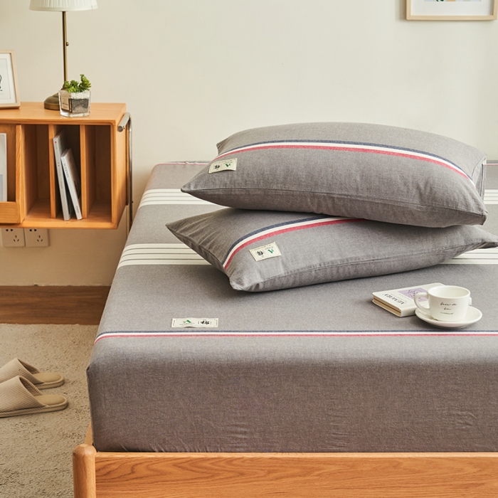 91家纺网 家纺一手货源 找家纺 21度C 2023新款A类全棉色织水洗棉单品床笠 光阴灰