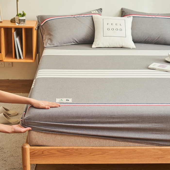 91家纺网 家纺一手货源 找家纺 21度C 2023新款A类全棉色织水洗棉单品床笠 光阴灰