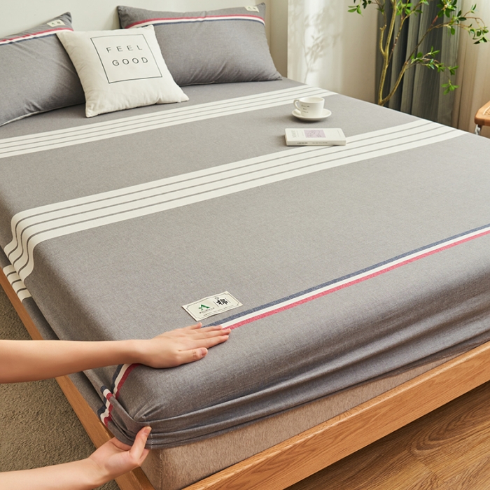 91家纺网 家纺一手货源 找家纺 21度C 2023新款A类全棉色织水洗棉单品床笠 光阴灰