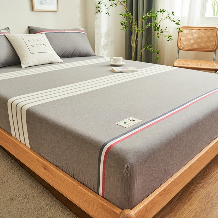 91家纺网 家纺一手货源 找家纺 21度C 2023新款A类全棉色织水洗棉单品床笠 光阴灰