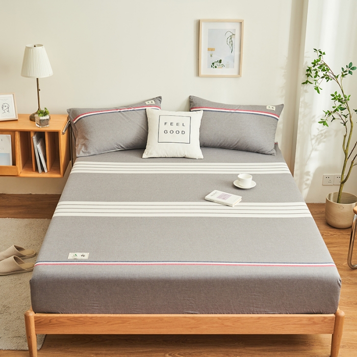 91家纺网 家纺一手货源 找家纺 21度C 2023新款A类全棉色织水洗棉单品床笠 光阴灰