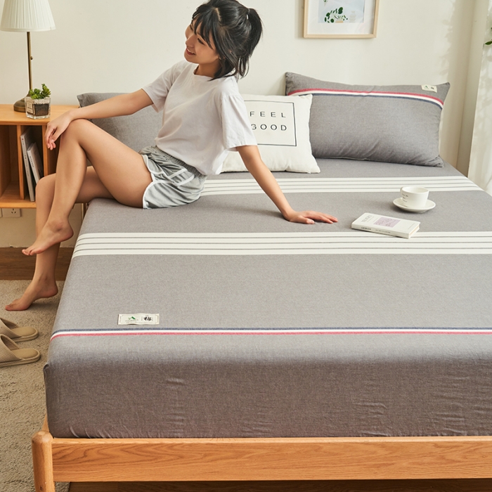 91家纺网 家纺一手货源 找家纺 21度C 2023新款A类全棉色织水洗棉单品床笠 光阴灰