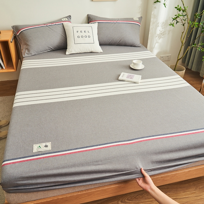 91家纺网 家纺一手货源 找家纺 21度C 2023新款A类全棉色织水洗棉单品床笠 光阴灰