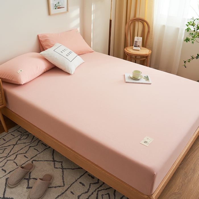 91家纺网 家纺一手货源 找家纺 21度C 2023新款A类全棉色织水洗棉单品床笠 洛卡-粉