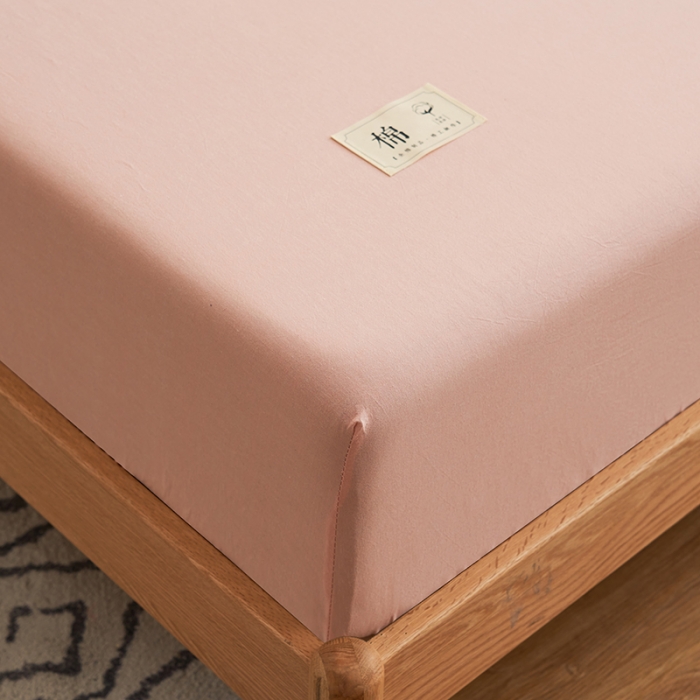 91家纺网 家纺一手货源 找家纺 21度C 2023新款A类全棉色织水洗棉单品床笠 洛卡-粉