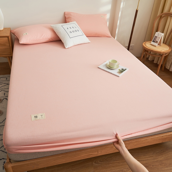 91家纺网 家纺一手货源 找家纺 21度C 2023新款A类全棉色织水洗棉单品床笠 洛卡-粉