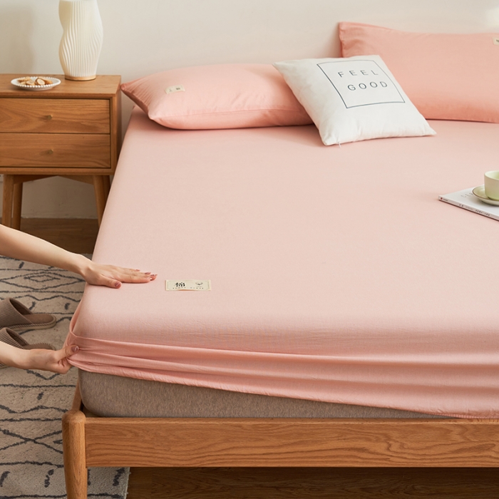 91家纺网 家纺一手货源 找家纺 21度C 2023新款A类全棉色织水洗棉单品床笠 洛卡-粉