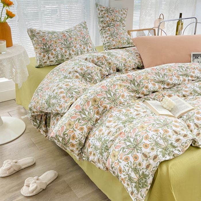 91家纺网 家纺一手货源 找家纺 安莱生活 2022新款秋冬家用60支纯棉印花三四件套 复古系类-阳光西柚