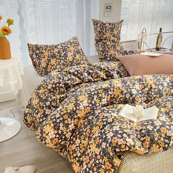 91家纺网 家纺一手货源 找家纺 安莱生活 2022新款秋冬家用60支纯棉印花三四件套 复古系列-采薇-灰