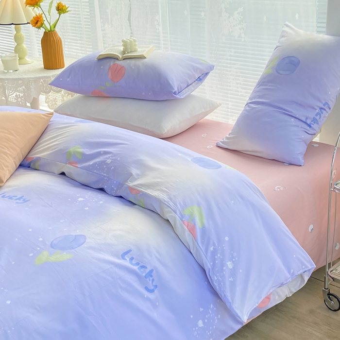 91家纺网 家纺一手货源 找家纺 安莱生活 2022新款秋冬家用60支纯棉印花三四件套 梦幻系类-静娴小花-紫