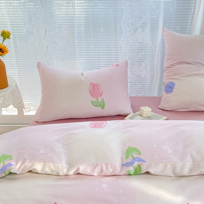 91家纺网 家纺一手货源 找家纺 安莱生活 2022新款秋冬家用60支纯棉印花三四件套 梦幻系列-静娴小花-粉