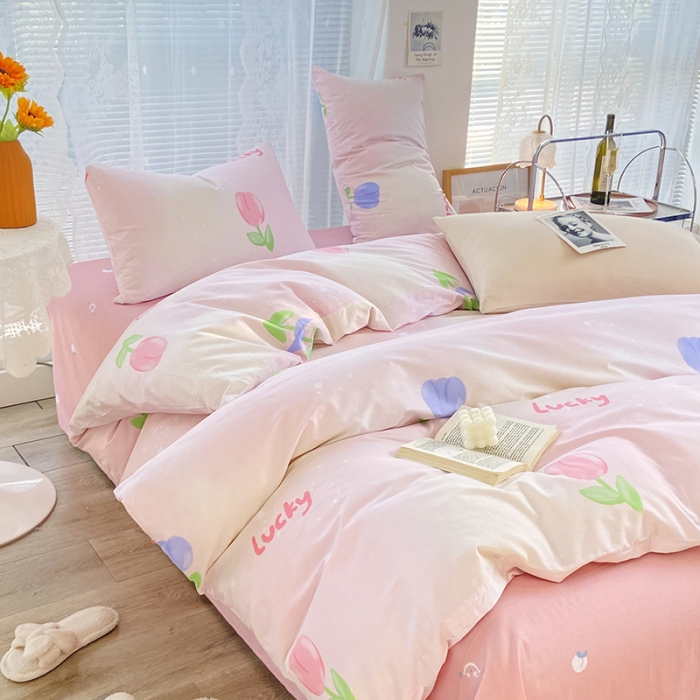 91家纺网 家纺一手货源 找家纺 安莱生活 2022新款秋冬家用60支纯棉印花三四件套 梦幻系列-静娴小花-粉