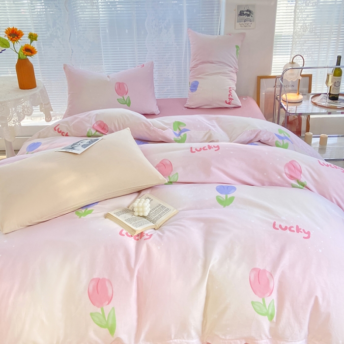 91家纺网 家纺一手货源 找家纺 安莱生活 2022新款秋冬家用60支纯棉印花三四件套 梦幻系列-静娴小花-粉